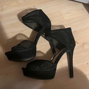 Black mesh high heels